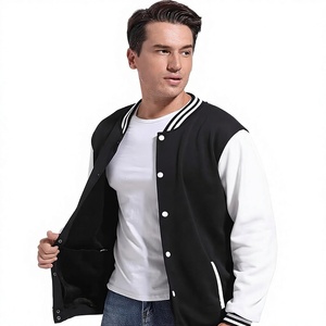 Men's <b>Black</b> White <b>Varsity</b> <b>Jacket</b> Casual Baseball Style Turn-down Collar Regular Sleeve Fleece Outerwear Autumn Wear - Product Image 1
