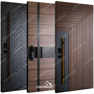 Porte d'entrée en bois massif à double battant avec serrure de sécurité intelligente Conception étanche pour entrée de villa, appartement et salon - Product Image 1