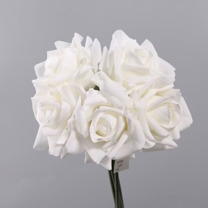 A-1880 Ramo de Rosas Artificiales de Seda de Tacto Real, 5 Cabezas, Blancas y Rojas, para Decoración de Hogar y Arreglos Florales de Boda o San Valentín - Product Image 2