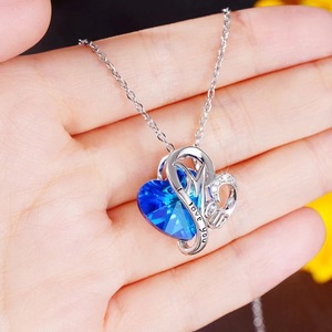 Collana CAOSHI con Ciondolo a Cuore in Cristallo Blu per la Festa della Mamma, con Scritta '<span class=keywords><strong>I</strong></span> Love You', Placcata in Argento - Product Image 6