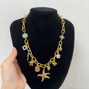 สร้อยคอ DIY สแตนเลสสตีลแบบโซ่ข้อต่อพื้นฐาน พร้อมจี้รูปเปลือกหอยและดวงอาทิตย์ สไตล์คลาสสิกทันสมัย ชุบทองด้วยเตาสุญญากาศ เหมาะสำหรับเป็นของขวัญ - Product Image 2