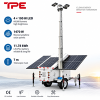 Tour d'éclairage solaire sur remorque de 7 m de haut avec 4*100W LED et batterie LiFePO4 pour la construction et les événements