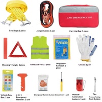 Kit d'outils d'urgence pour la sécurité automobile avec câbles de démarrage, triangle de signalisation, corde de remorquage, fournitures de premiers secours pour les panneaux de véhicule