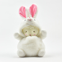 Boneka Hewan Lucu Lembut Mainan Boneka Isi Kapas PP Domba/Serigala/Katak/Babi/Bebek/Beruang/Kelinci dengan Topi Kemasan Kantong OPP