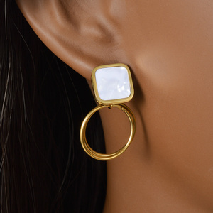 designer bulk wholesale clip stud <b>set</b> <b>square</b> shell 18k gold hoop stainless dangle fine women fashion plated jewelry earrings - Product Image 3
