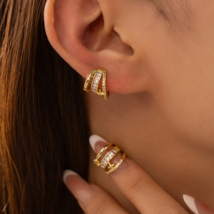 Clip-on <b>Earrings</b> Gold Zircon Star Geometric Design For Women Without <b>Pierced</b> Ears Fashion Jewelry - Product Image 2