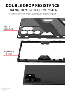 Double 2 in Phone Case Kickstand Shockproof Soft Plastic Hard PC Case Pour Samsung Galaxy S22 Ultra <span class=keywords><strong>S22Pro</strong></span> M52 5G - Product Image 4