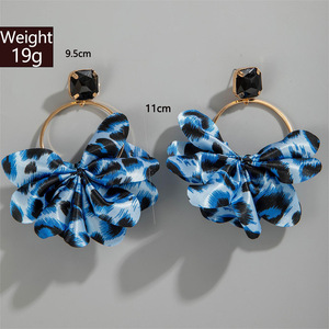 Mode exagéré léopard femmes cerceau boucle d'oreille grande grande taille Sexy femmes tissu fleur géométrique circulaire pierres précieuses boucles d'oreilles - Product Image 6