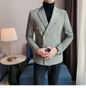 <span class=keywords><strong>Veste</strong></span> de <span class=keywords><strong>costume</strong></span> coupe ajustée pour hommes d'affaires britanniques haut de gamme à double boutonnage Style décontracté pour le printemps et l'automne <span class=keywords><strong>Veste</strong></span> de <span class=keywords><strong>costume</strong></span> - Product Image 4