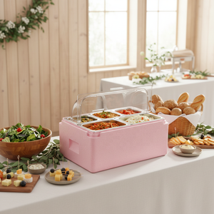 Boîte isotherme rose EPP 31L transparente à couvercle rabattable <span class=keywords><strong>pour</strong></span> fruits, boîte réfrigérée isolée avec bac GN, boîte de présentation <span class=keywords><strong>pour</strong></span> smoothies - Product Image 2