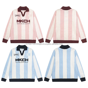 Maillot de football unisexe à col à revers, motif color block et rayures, 100% coton tricoté, vêtement de sport décontracté - Product Image 4