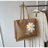 Sac fourre-tout vintage en lin texturé, grande capacité, imprimé, style polycoton, sac à bandoulière avec fermeture éclair pour la plage et les voyages