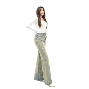 Jeans évasés bleus rétro pour femmes 8804-2 avec taille haute coupe coupe coupe coupe élégante alliant confort polyvalent et élégance quotidienne - Product Image 3