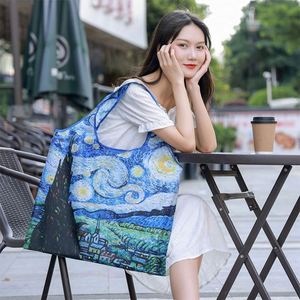 Bolsa de Compras Plegable Ligera y Ecológica Personalizable con Diseño de Pintura al Óleo, Bolsa de Supermercado Enrollable Portátil y Moderna - Product Image 3
