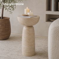 Table d'appoint en travertin naturel, plateau en forme de champignon, table sur pied pour villa, hôtel, salon, chambre, projets d'aménagement intérieur