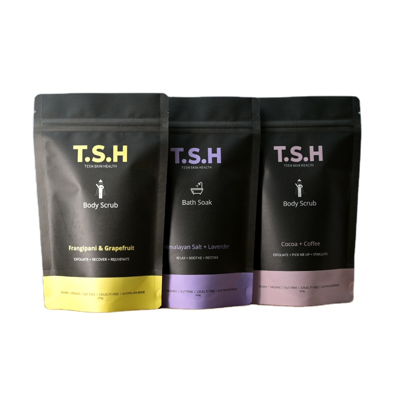 Custom Printed Bath Salt Packaging Kraft Paper Compostable Biodegradable Stand Up Pouch