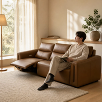 Canapé d'angle multifonctionnel en cuir véritable avec fonction relax et lit d'appoint, idéal pour salon, à faible encombrement