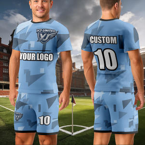 Uniforme Deportivo de Malla Transpirable con Cuello en V, Color Azul Cielo y Blanco, Precio de Fábrica - Product Image 2