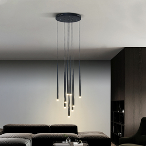 โคมไฟเพดานทรงกระบอกยาว สีดำสแตนเลสสตีลสีทอง ปรับความสูงได้ แสงวอร์มไวท์ LED 3500K ปรับความสว่างได้ เหมาะสำหรับห้องนั่งเล่น - Product Image 5