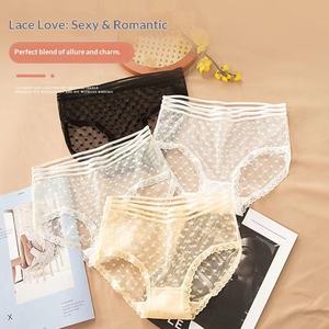 Ropa Interior Femenina Transpirable Directo de Fábrica, Sexy, Translúcida, con Nudos de Jacquard, Encaje Hueco, Algodón/Nailon, Cintura Media, Estilo Bikini - Product Image 1