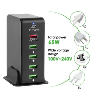 Hızlı şarj tipi C PD 20W + QC3.0 18W evrensel elektrik çıkışı duvar soketi akıllı USB portu ile 6 yollu