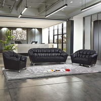 Ensemble de canapés de bureau sectionnels confortables en cuir PU noir de style européen traditionnel avec pieds en métal pour usage domestique ou professionnel