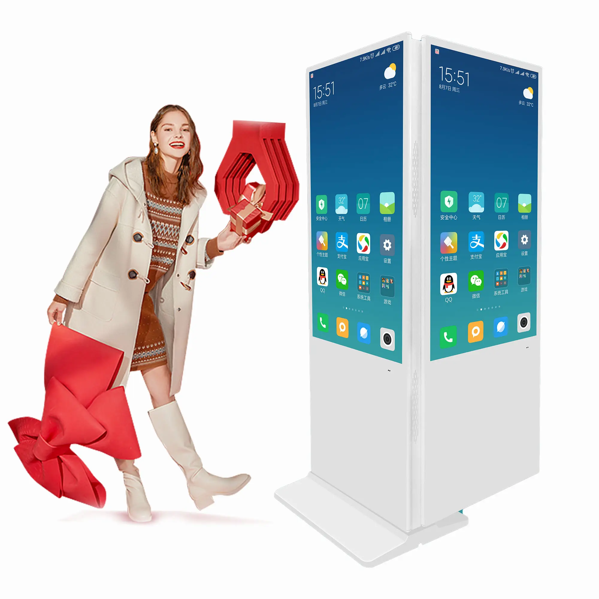 portable supersized vertical dual screen advertising machine touch screen machine 4K ultra-clear double-sided display