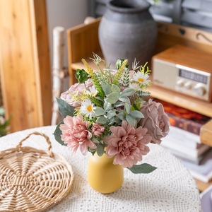 Bouquet de fleurs artificielles CallaFloral Rose rose jaune Vase Décoration de mariage Décoration de la maison CF01445 - Product Image 1