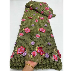 Кружевная ткань тонкая Свадебная 3d Цветочная кружевная золотая ткань для свадебных платьев нигерийские Свадебные белые кружевные платья - Product Image 4