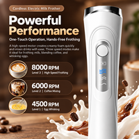 Mini mousseur à lait en acier inoxydable pour café, rechargeable par USB, 3 vitesses, 8000 tr/min, mousseur à lait électrique portatif