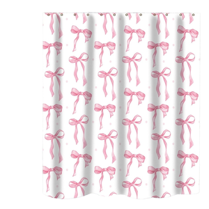 Juego <span class=keywords><strong>de</strong></span> <span class=keywords><strong>cortinas</strong></span> <span class=keywords><strong>de</strong></span> <span class=keywords><strong>baño</strong></span> con lazo rosa <span class=keywords><strong>de</strong></span> 72x72 pulgadas, tela blanca <span class=keywords><strong>de</strong></span> poliéster impermeable con bonitos lazos femeninos y ganchos <span class=keywords><strong>de</strong></span> Ducha - Product Image 5