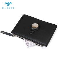 Dompet penyimpan kartu ritsleting ramping RFID kulit asli dengan dompet koin kecil wanita Logo dapat disesuaikan untuk casing Tag udara