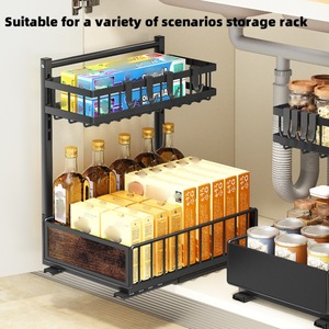 Cassetti scorrevoli regolabili a 2 livelli in altezza sotto il lavello della cucina organizzatore di <span class=keywords><strong>detersivi</strong></span> in metallo per bagno - Product Image 2