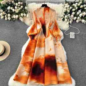 Vestido Maxi Plisado Romano Transpirable Lavable de Manga Larga para Mujer, Estampado Imperio con Encaje, Tejido Ecológico, Corte A, para Fiesta de Invierno, Morado - Product Image 4