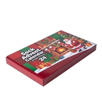 Boîte mystère à ouverture facile personnalisée pour chaussettes, calendrier de l'Avent pliable haut de gamme, boîte de compte à rebours de Noël 24 jours, emballage cadeau OEM