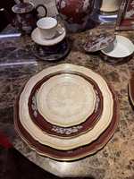 Ensembles de vaisselle vintage en porcelaine bleu clair, compatibles micro-ondes et lave-vaisselle, bols durables pour la maison, assiettes plates pour restaurant