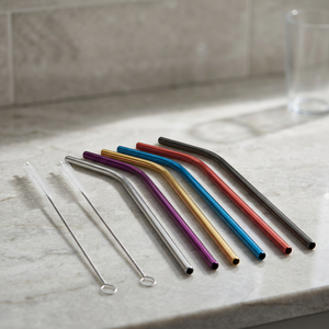 Reusable <b>Metal</b> Drinking <b>Straws</b> Set With Cleaning Brush Modern Bar Accessories Multicolor Bendable Stainless Steel <b>Straws</b> - Product Image 3