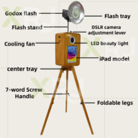 Nouveau photomaton iPad en bois 2025, style rétro, boîtier en bois, adapté aux iPad de 12,9 pouces, parfait pour les fêtes et les événements