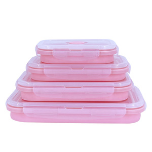 Lựa Chọn Vui Vẻ Thực Phẩm 4 Bộ Silicone Gấp Hộp Ăn Trưa Bộ Silicone Ráp Thực Phẩm Lưu Trữ <span class=keywords><strong>Container</strong></span> Với Nắp PP - Product Image 3