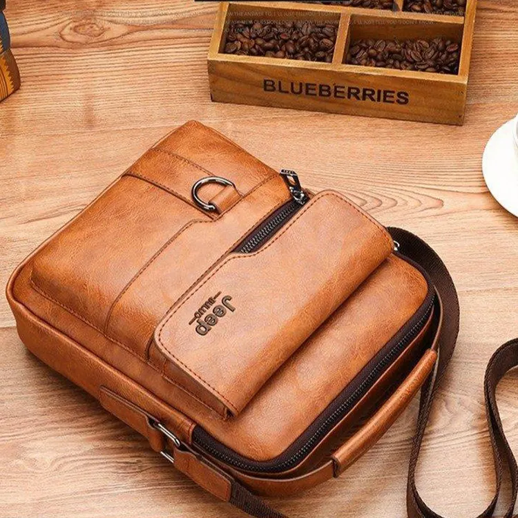 High Quality Men's Shoulder Bags Vintage Waterproof Pu Leather Messenger Crossbody Business Mobile Phone Bag