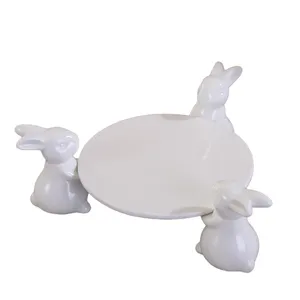 Adorable White Porcelain Bunny Design Cake Tray Set