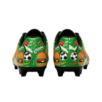 Chaussures de football personnalisées en gros pour hommes, imprimées de dessins animés (burger, frites), crampons pour terrain ferme, respirantes, pour entraînement extérieur en hiver