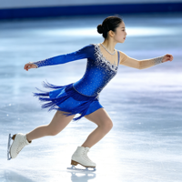 Robe de patinage artistique bleue à franges et strass pour femmes et filles, manches longues, pour compétition de patinage sur glace, tenue personnalisée
