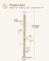 Arbre à chat de 2,7 m du sol au plafond pour chats de grande taille, hamac en forme de nid de 12,7 cm de profondeur pour chatons d'intérieur, tour à chat réglable à 5 niveaux