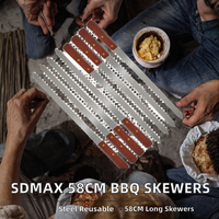 Brochettes plates en acier inoxydable avec manche en bois, réutilisables, pour kebab et shish kabob, idéales pour les grillades et les fêtes