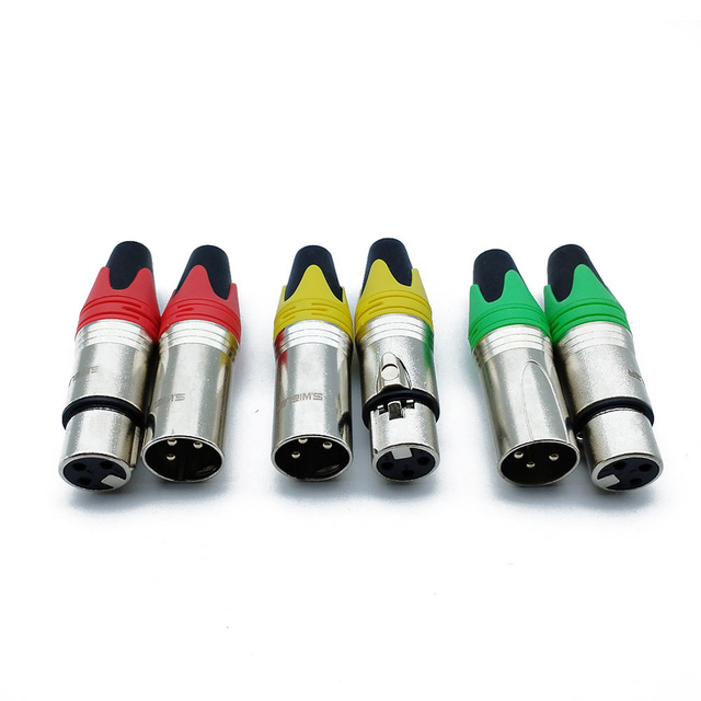 XLR-F 3 Pin Mic Plug Audio Cable Connector Nickeled Plated OFC Plug DMX Microphone Connector Black Silver Housing