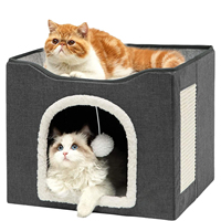 Griffoir pour chat en lin de luxe, maisonnette-lit pliable en tissu marron mignon pour l'intérieur, idéal pour la saison hivernale, emballé en carton - Vente en gros