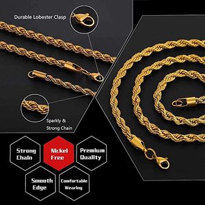 Collier en corde d'acier inoxydable plaqué PVD pour homme, chaîne cubaine <span class=keywords><strong>Miani</strong></span> tordue, ras du cou, or 18k, 2mm, 3mm, 4mm, 5mm - Product Image 1