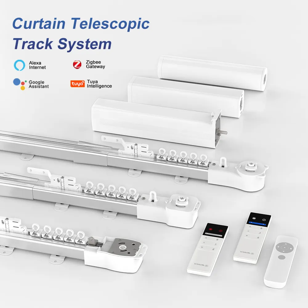 Tavan montaj Wifi Tuya Zigbee perde çubuk veya perde rayı uzatılabilir parça çift Motor 1.2-4.5m Metal tek Modern yıldönümü