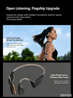 Headphone Konduksi Tulang MIJIA, Headphone Telinga Terbuka, Earbud Nirkabel, Ringan dan Nyaman, Headphone Lari Tahan Air IPX5